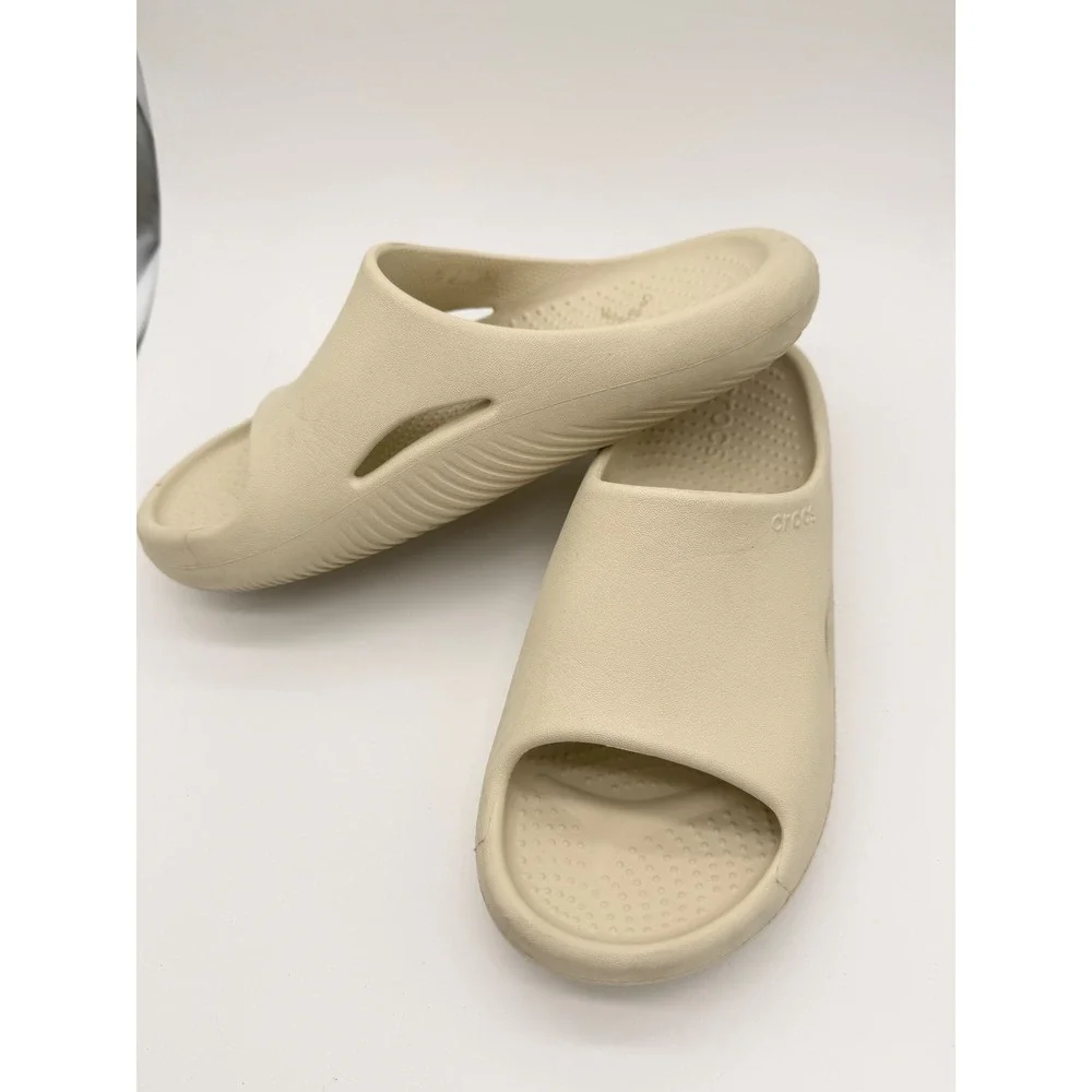 Crocs Mellow Recovery‎ Slides Bone Beige Unisex Mens 5 Womens 7 Sandals 208392